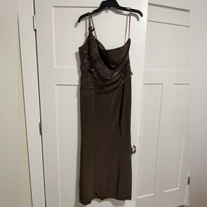 Terani Couture One Shoulder Brown Dress